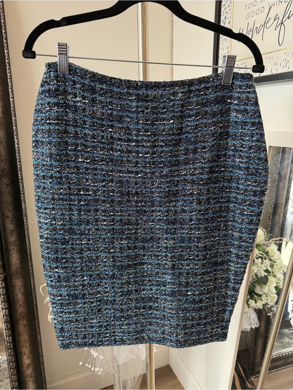 NWOT Vintage St. John Blue and Black Tweed Pencil Skirt